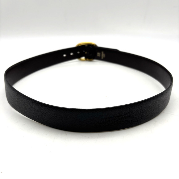 Vintage 70s Black Featherlite Leather Belt with Solid Brass Slide Buckle 31-34" - Picture 6 of 15